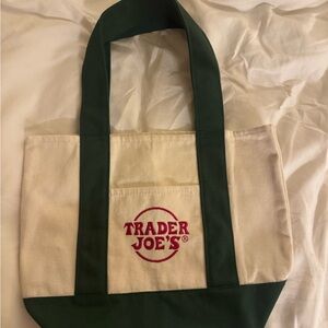 Trader Joe's Green and Cream Tote Bag